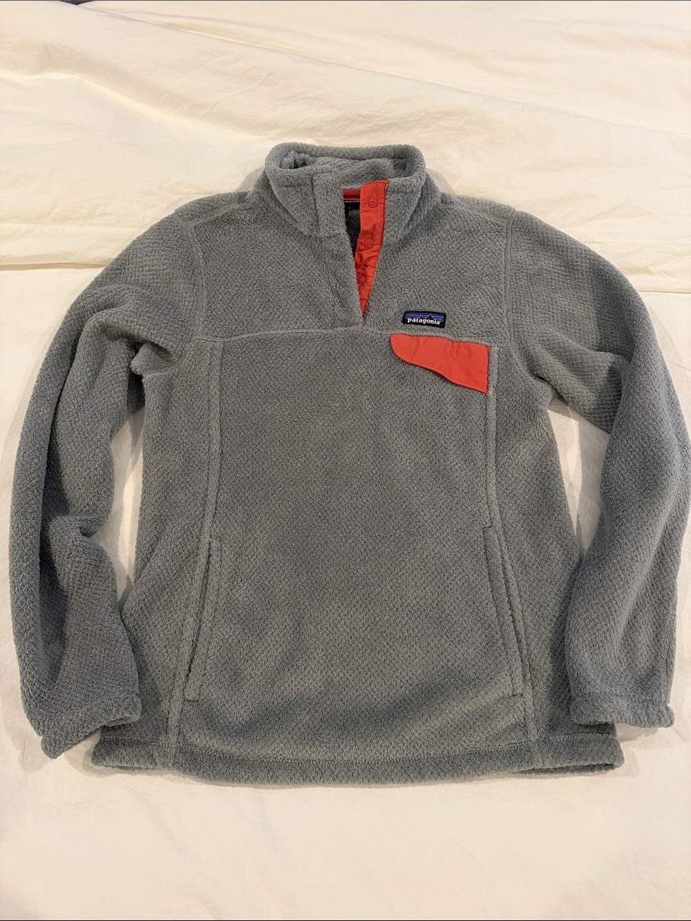 Patagonia Women’s Gray Fleece Zip Pullover with Coral Accent